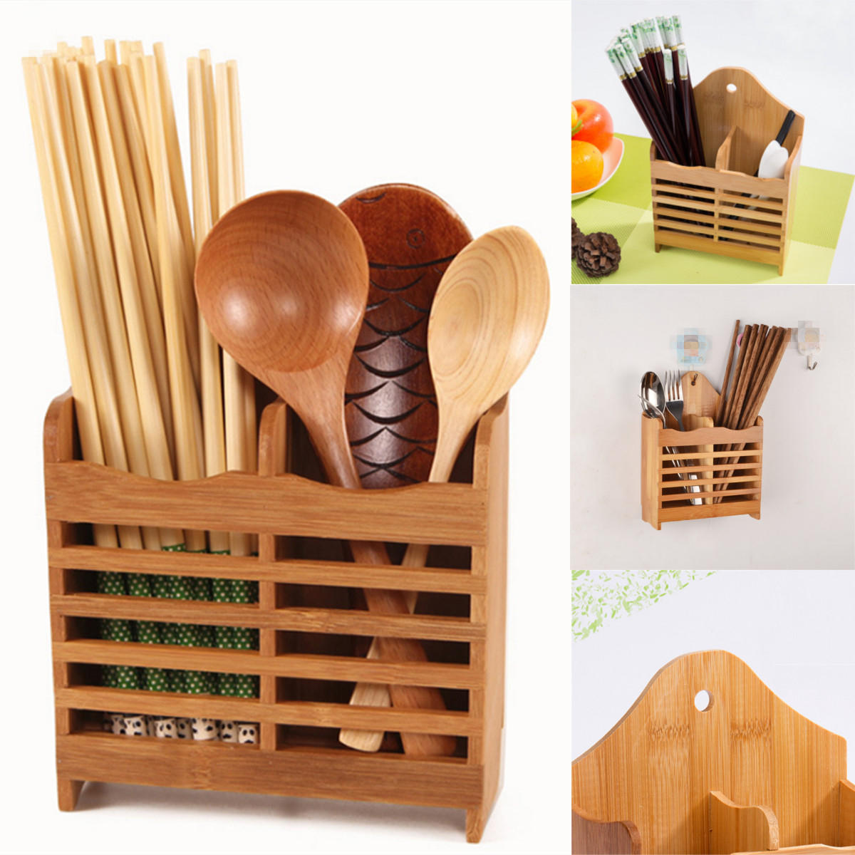 Wooden Spoon Stand Holder For Wall Organisers Storage Rack