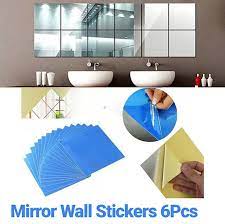 6 Square Mirror Tile Adhesive DIY Wall Sticker 15cmx15cm