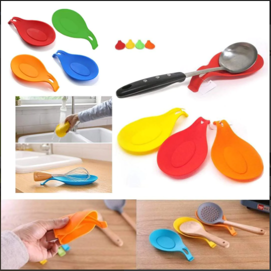 2PCS - Silicone Spoon Rest Heat Resistant Utensil Holder Cooking Tool Rest Pad Grade Silica Gel Spoon