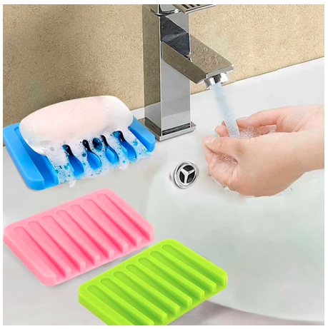 1Pc Bathroom Accessories Silicone Flexible Soap Dish Storage Soap Holder Plate Tray Drain Creative Bath Tools