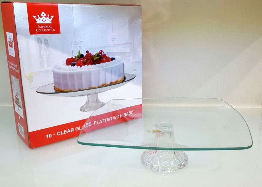 Imperial Clear Glass Cake Stand 8'',10",12''- Square,Round - Material : Glass