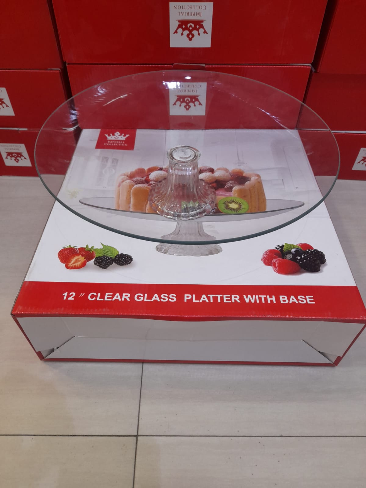 Imperial Clear Glass Cake Stand 8'',10",12''- Square,Round - Material : Glass