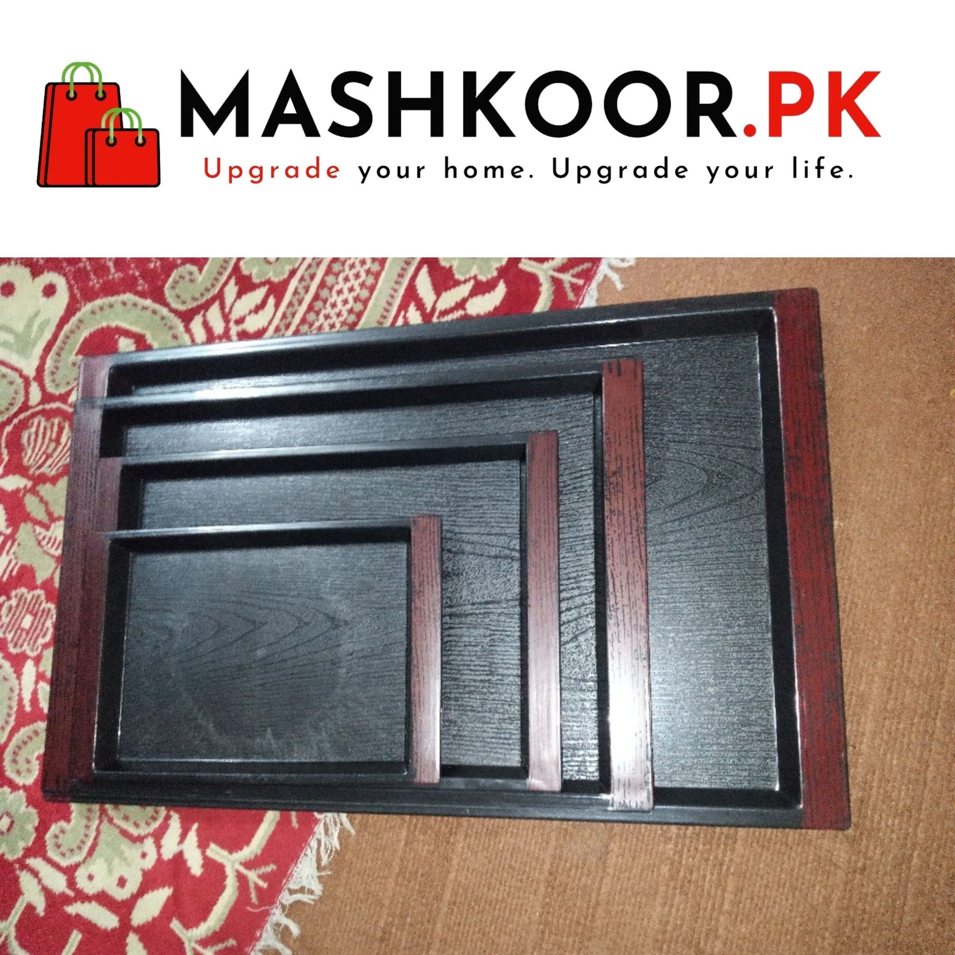 Serving Tray Set of 4 Wooden Texture High Quality Plastic Trays - Mashkoor.pk