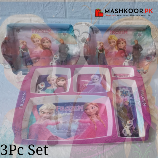 Disney Characters - Kids Dinnerware 3Pc Set, Durable and Break Resistant Tray and Plate Makes Mealtime Fun