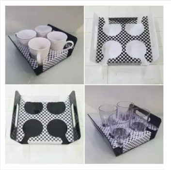 4 Rectangle Slot Tray, Cup Display for Kitchenware, Glass Holder, Black / White - Mashkoor.pk