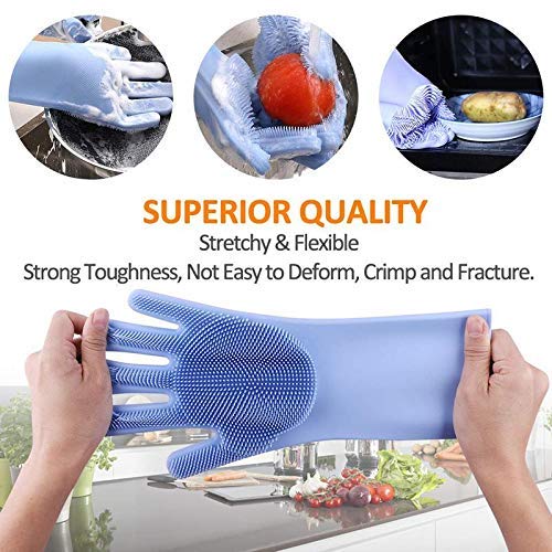 1 Pair (2PCS )Magic Silicone Scrubbing Gloves, Scrub Cleaning Gloves with Scrubber for Dishwashing