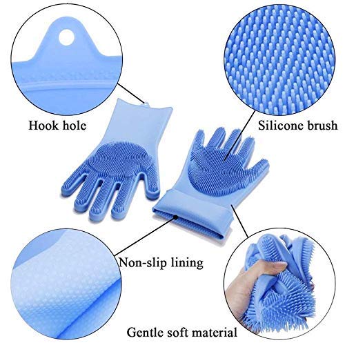 1 Pair (2PCS )Magic Silicone Scrubbing Gloves, Scrub Cleaning Gloves with Scrubber for Dishwashing