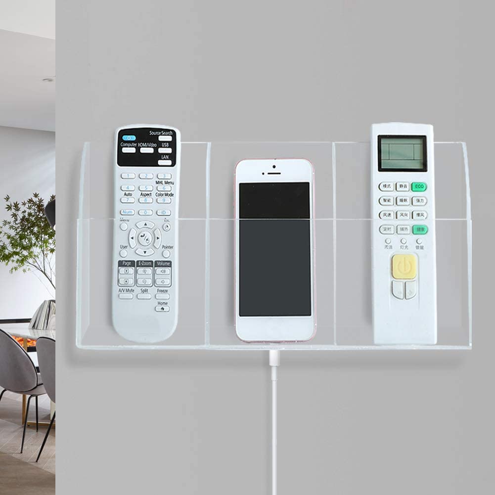 3 Slots Wall Mounted Charging Phone Holder Smart Phone Station TV Remote Control Holder Clear Wall Box for Phone Remote Control - Mashkoor.pk