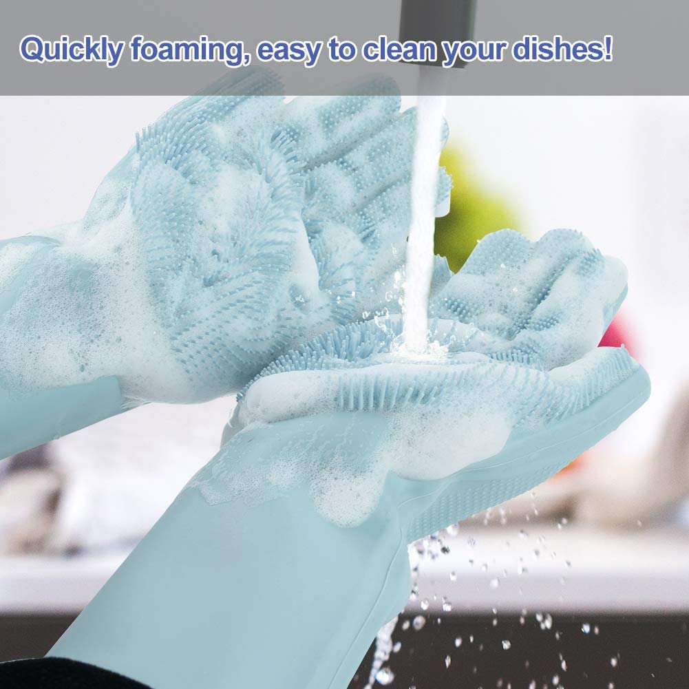 1 Pair (2PCS )Magic Silicone Scrubbing Gloves, Scrub Cleaning Gloves with Scrubber for Dishwashing