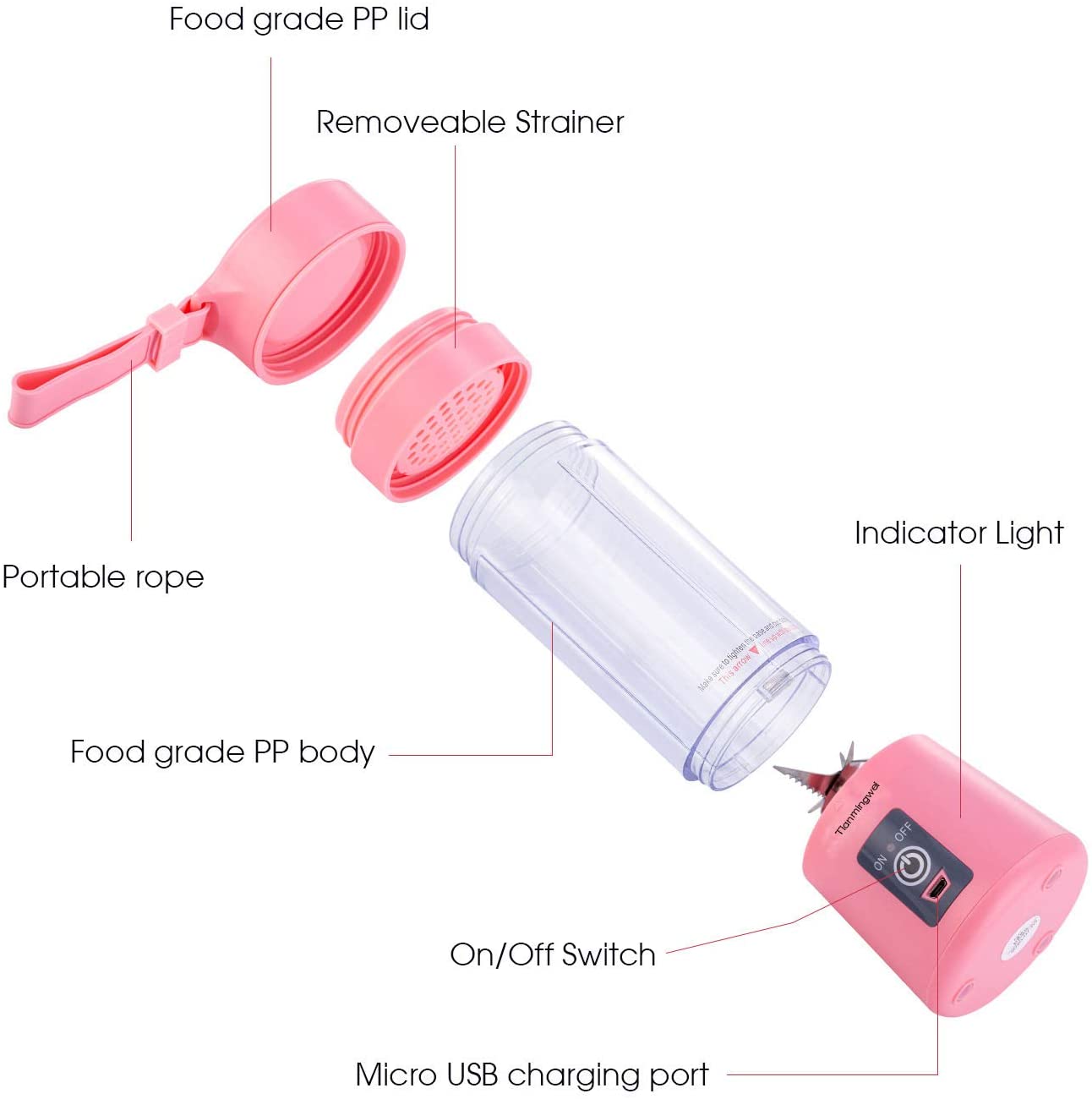 6 Blades Electric Blender Mini Portable Food Grade Water Bottle Portable Fruit Juicer Machine - Mashkoor.pk