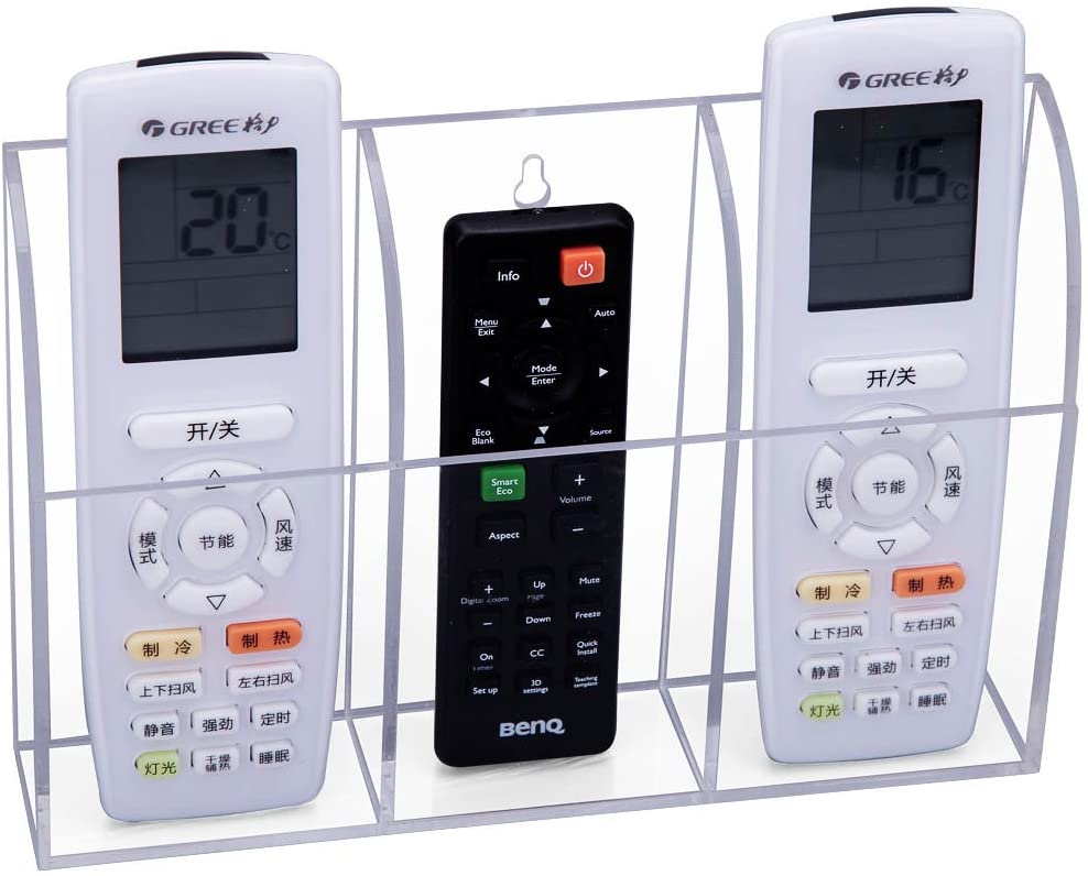 3 Slot Clear Acrylic Wall Mounted Desk TV Air Conditioner Remote Control Storage Holder Organizer Stand - Mashkoor.pk