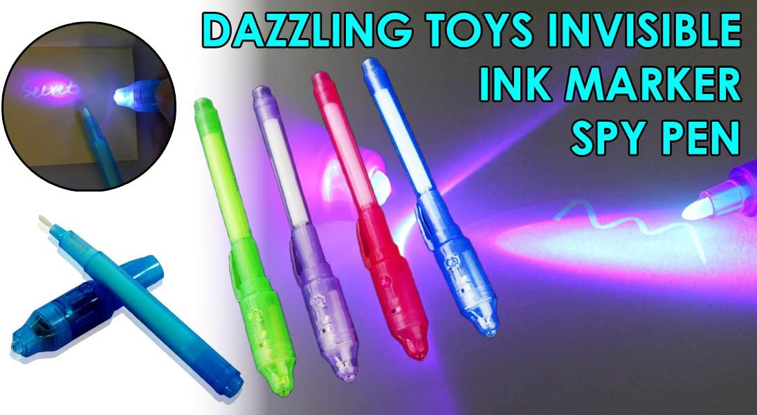 PACK OF 4PC - Artisian-Invisible Ink Pen Creative Magic LED Highlighter Pen 2 In 1 UV Black Light Secret Invisible Writing Pen Uv Torch Illuminate Magic Pen - Mashkoor.pk