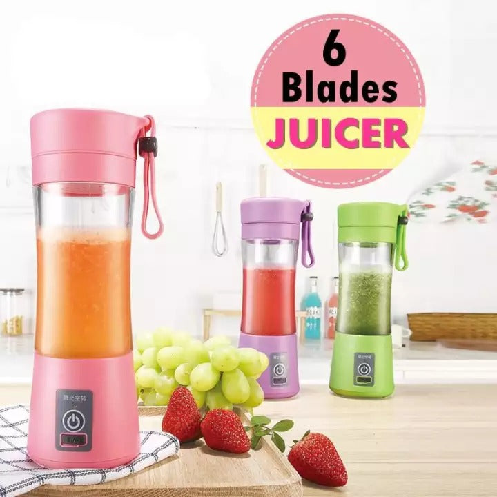 6 Blades Electric Blender Mini Portable Food Grade Water Bottle Portable Fruit Juicer Machine - Mashkoor.pk