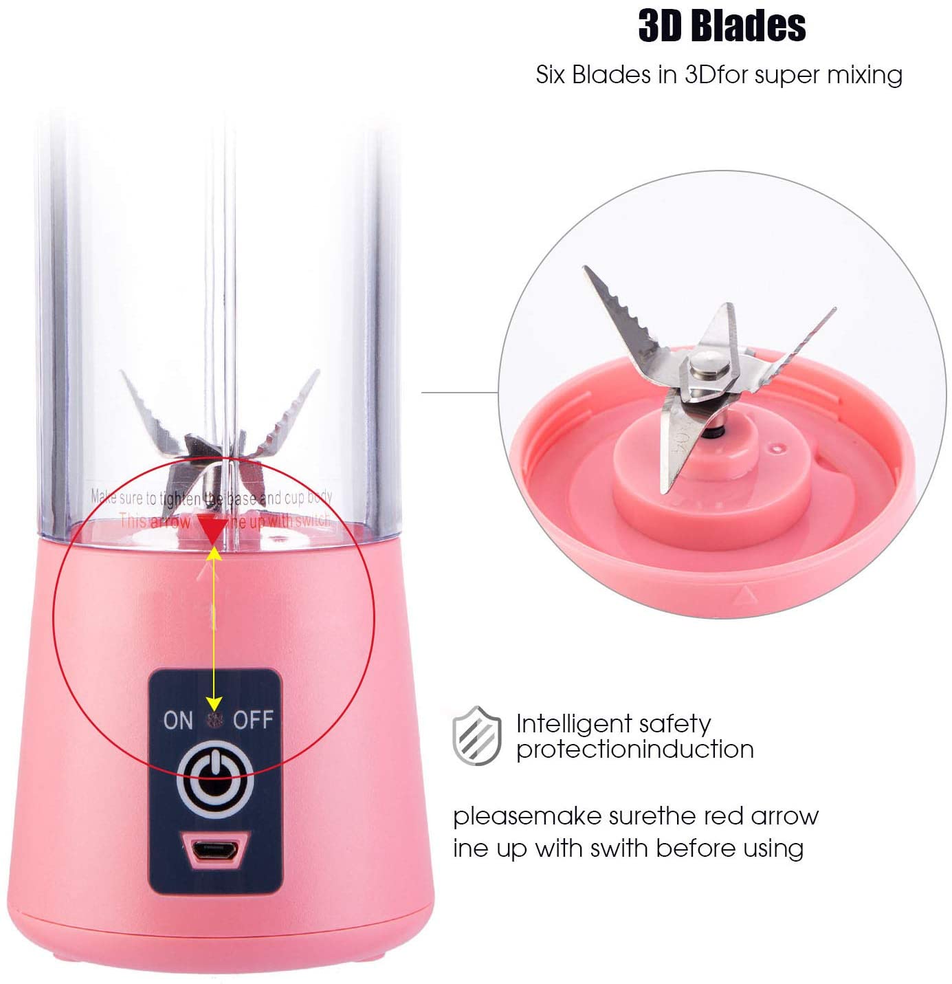 6 Blades Electric Blender Mini Portable Food Grade Water Bottle Portable Fruit Juicer Machine - Mashkoor.pk