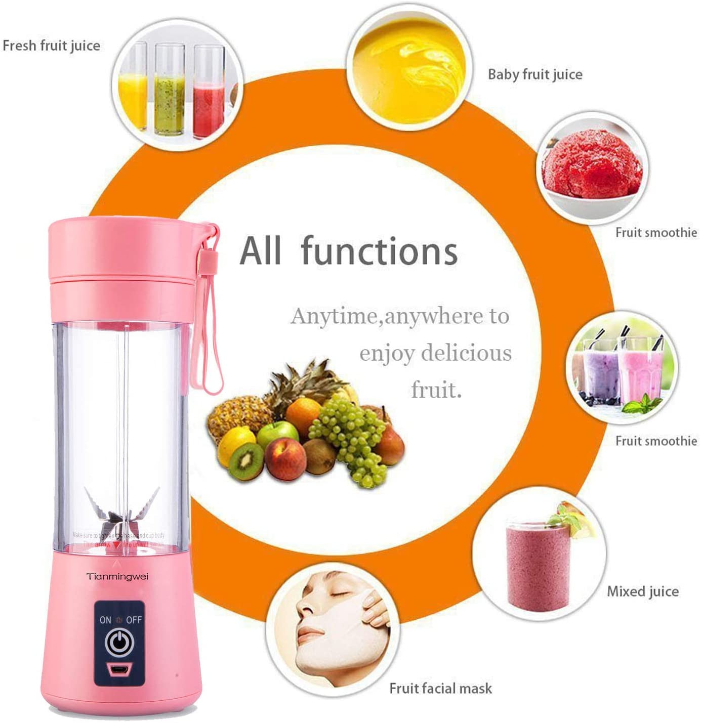 6 Blades Electric Blender Mini Portable Food Grade Water Bottle Portable Fruit Juicer Machine - Mashkoor.pk