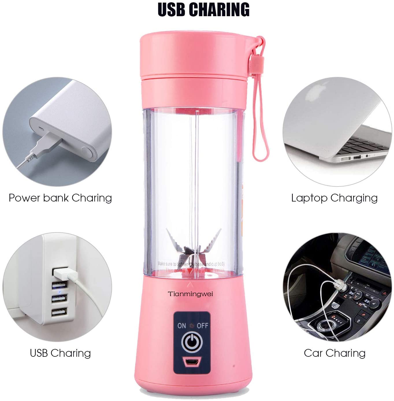 6 Blades Electric Blender Mini Portable Food Grade Water Bottle Portable Fruit Juicer Machine - Mashkoor.pk