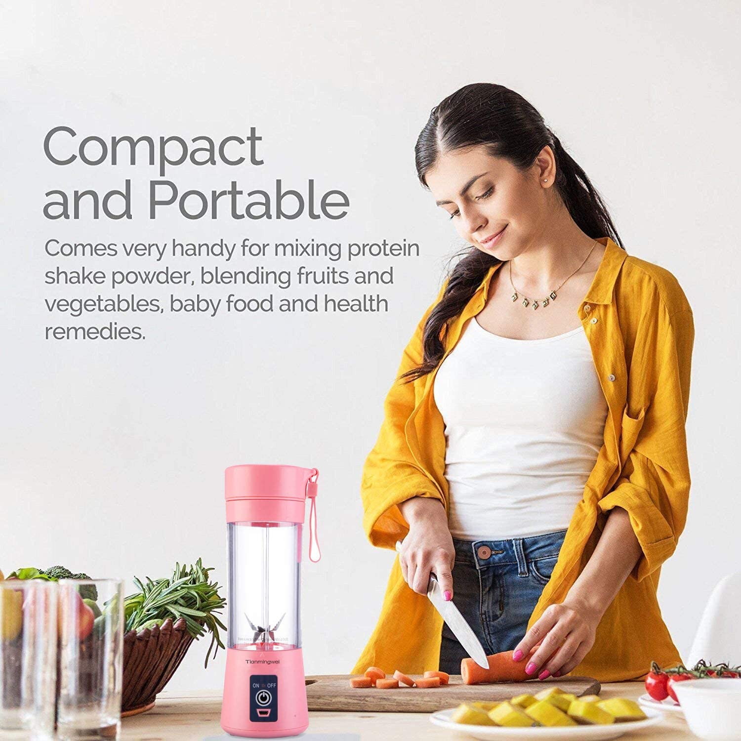 6 Blades Electric Blender Mini Portable Food Grade Water Bottle Portable Fruit Juicer Machine - Mashkoor.pk