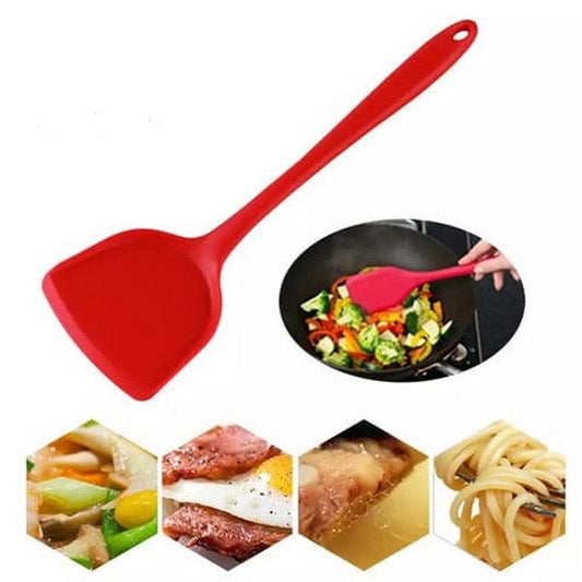 1 Pc Non-Stick Turner Silicone Spatula Heat-Resistant Long Handle Silicone Turner Kitchen Cooking Utensils