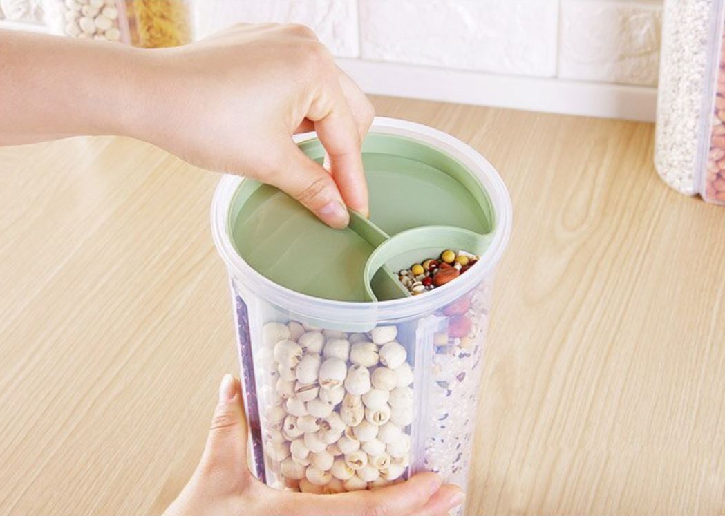 3 In 1 Transparent Air-Tight Plastic Storage Container for Food Cereals Grain Snacks (capacity 1.5kg) - Mashkoor.pk