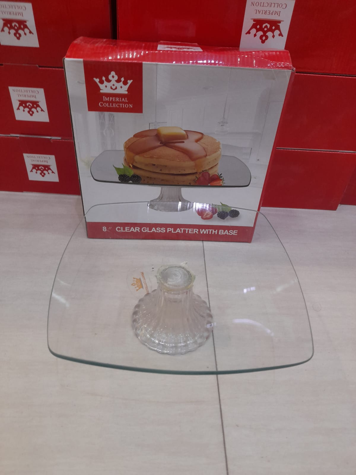 Imperial Clear Glass Cake Stand 8'',10",12''- Square,Round - Material : Glass