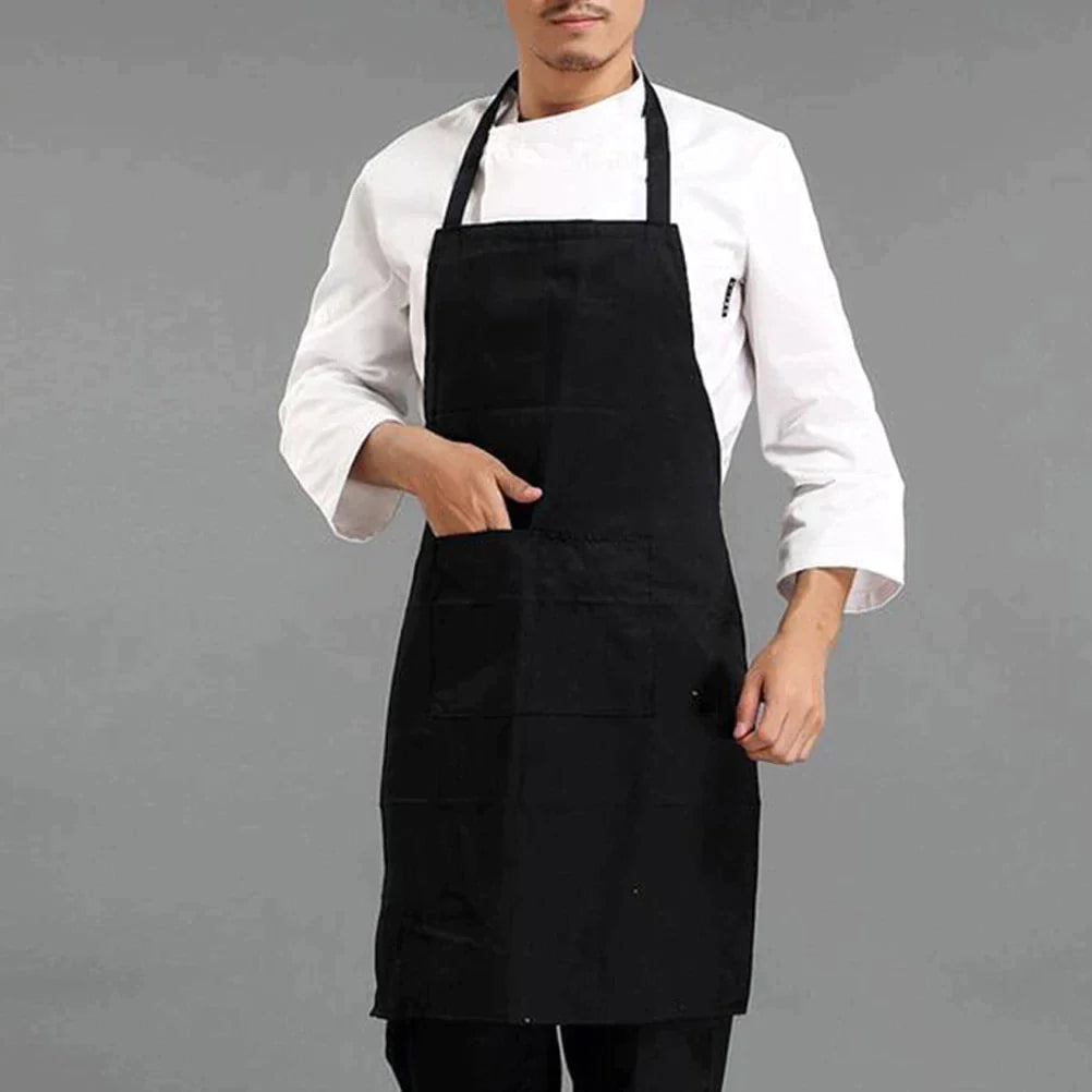 Black Apron with Front Pocket Kitchen Cooking Craft Baking - Mashkoor.pk