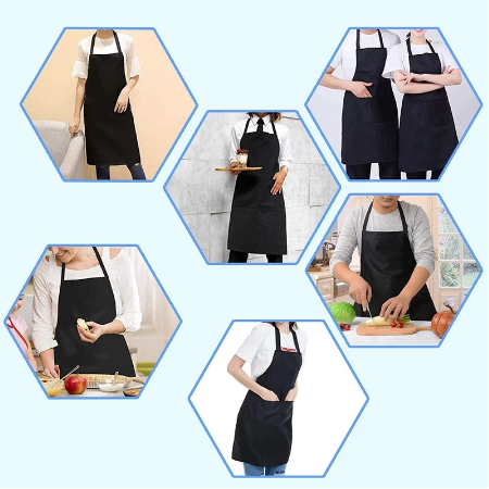 Black Apron with Front Pocket Kitchen Cooking Craft Baking - Mashkoor.pk