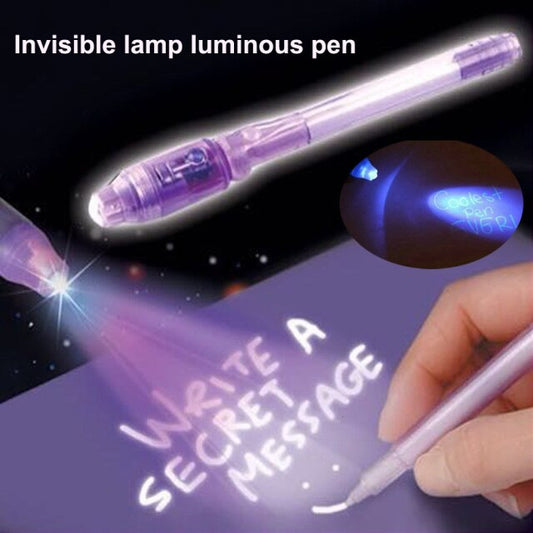 PACK OF 4PC - Artisian-Invisible Ink Pen Creative Magic LED Highlighter Pen 2 In 1 UV Black Light Secret Invisible Writing Pen Uv Torch Illuminate Magic Pen - Mashkoor.pk