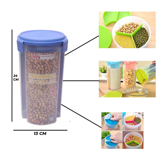 3 In 1 Transparent Air-Tight Plastic Storage Container for Food Cereals Grain Snacks (capacity 1.5kg) - Mashkoor.pk