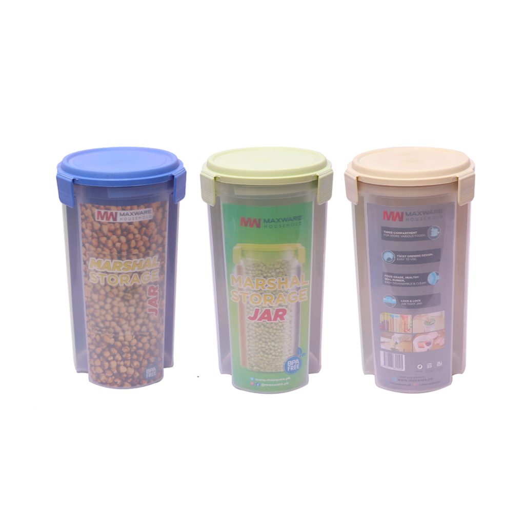 3 In 1 Transparent Air-Tight Plastic Storage Container for Food Cereals Grain Snacks (capacity 1.5kg) - Mashkoor.pk