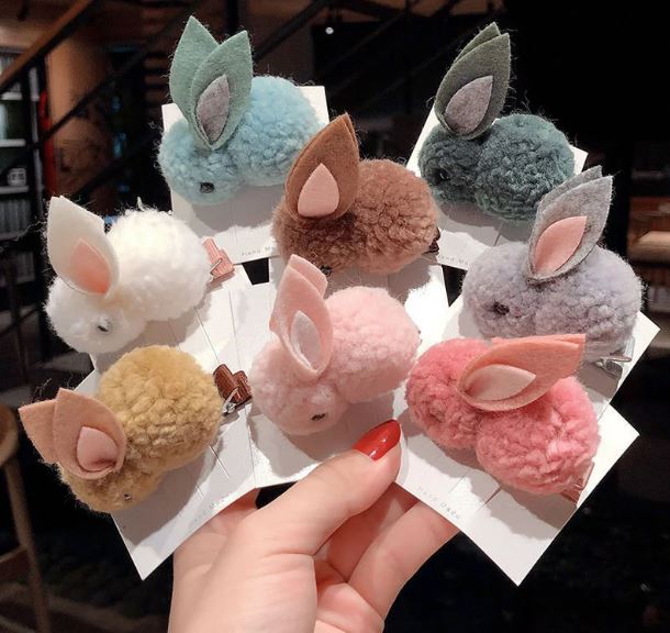 2PC Korean Cute Ball Rabbit Hair Ring Girls Tie Rope Elastic Rubber Hair Bands Bunny Hair Rope Hair Jewelry Kids Gift Accessories - Mashkoor.pk