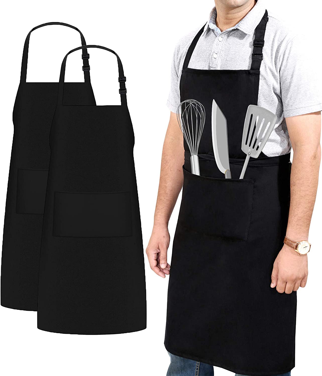 Black Apron with Front Pocket Kitchen Cooking Craft Baking - Mashkoor.pk