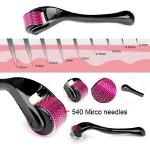 Micro Needle Roller Derma Roller Titanium Hair Regrowth Beard Growth Anti Hair Receding - Mashkoor.pk