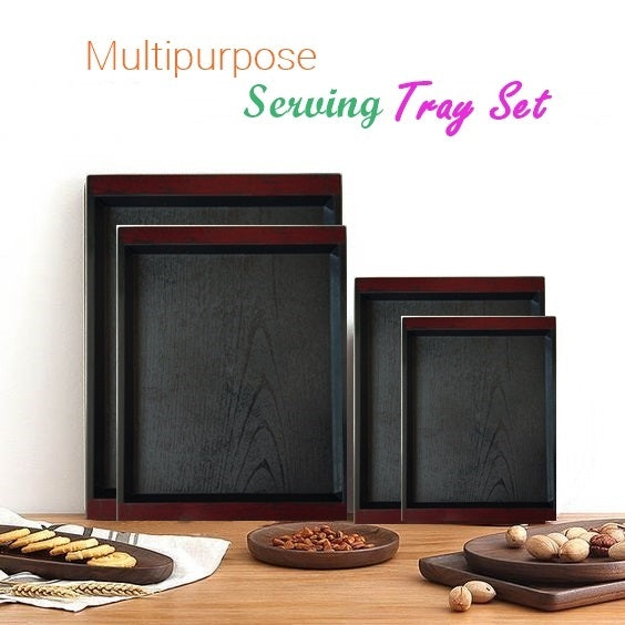 Serving Tray Set of 4 Wooden Texture High Quality Plastic Trays - Mashkoor.pk