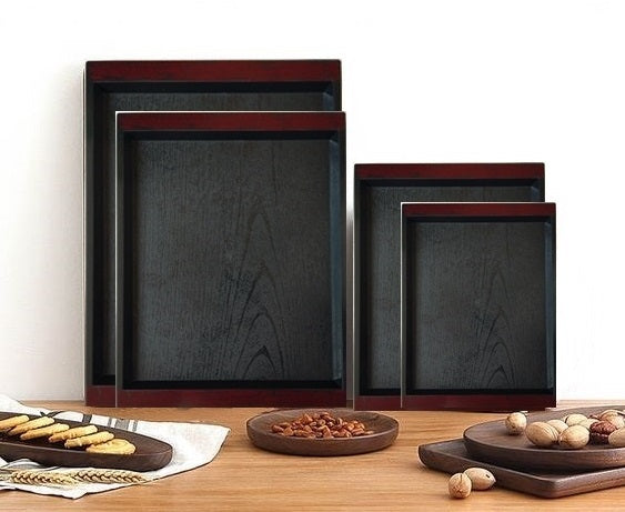 Serving Tray Set of 4 Wooden Texture High Quality Plastic Trays - Mashkoor.pk