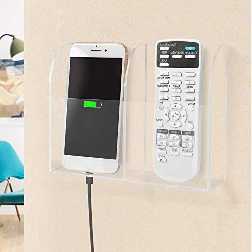 2 Slot Wall Mounted Charging Phone Holder Smart Phone Station TV Remote Control Holder Clear Wall Box for Phone and Remote Control - Mashkoor.pk