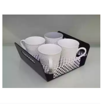 4 Rectangle Slot Tray, Cup Display for Kitchenware, Glass Holder, Black / White - Mashkoor.pk