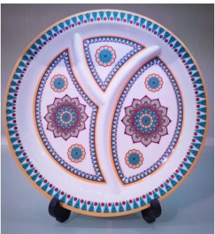 5/3 Partition Serving Melamine Dinner Plate ( ART TEXTURE DESIGHN )