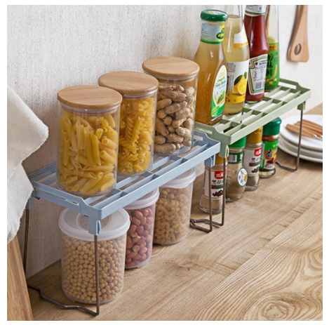 2PC Kitchen Storage Rack Cupboard Spice Organizer Plastic Shelves for Spices Flavoring Jar Bottle Kitchen Organizer Rack Holder - Mashkoor.pk